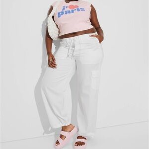 Wild Fable Cargo Drawstring Waist Wide Leg Pants, White, Sz M